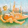 "Морячок", 105х80, 1991, картина, изображающая дурачка с кораблём