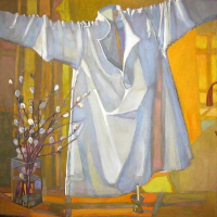 Л. Оборина. Весна 2019, картон, смешанная техника, 65х73 см.
